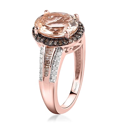 Premium Marropino Morganite and Natural Champagne and White Diamond Ring in Vermeil Rose Gold Over Sterling Silver (Size 10.0) 2.50 ctw