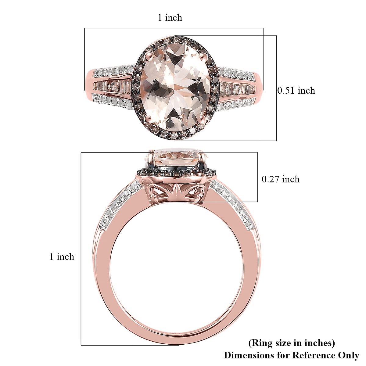Premium Marropino Morganite and Natural Champagne and White Diamond Ring in Vermeil Rose Gold Over Sterling Silver (Size 10.0) 2.50 ctw image number 5