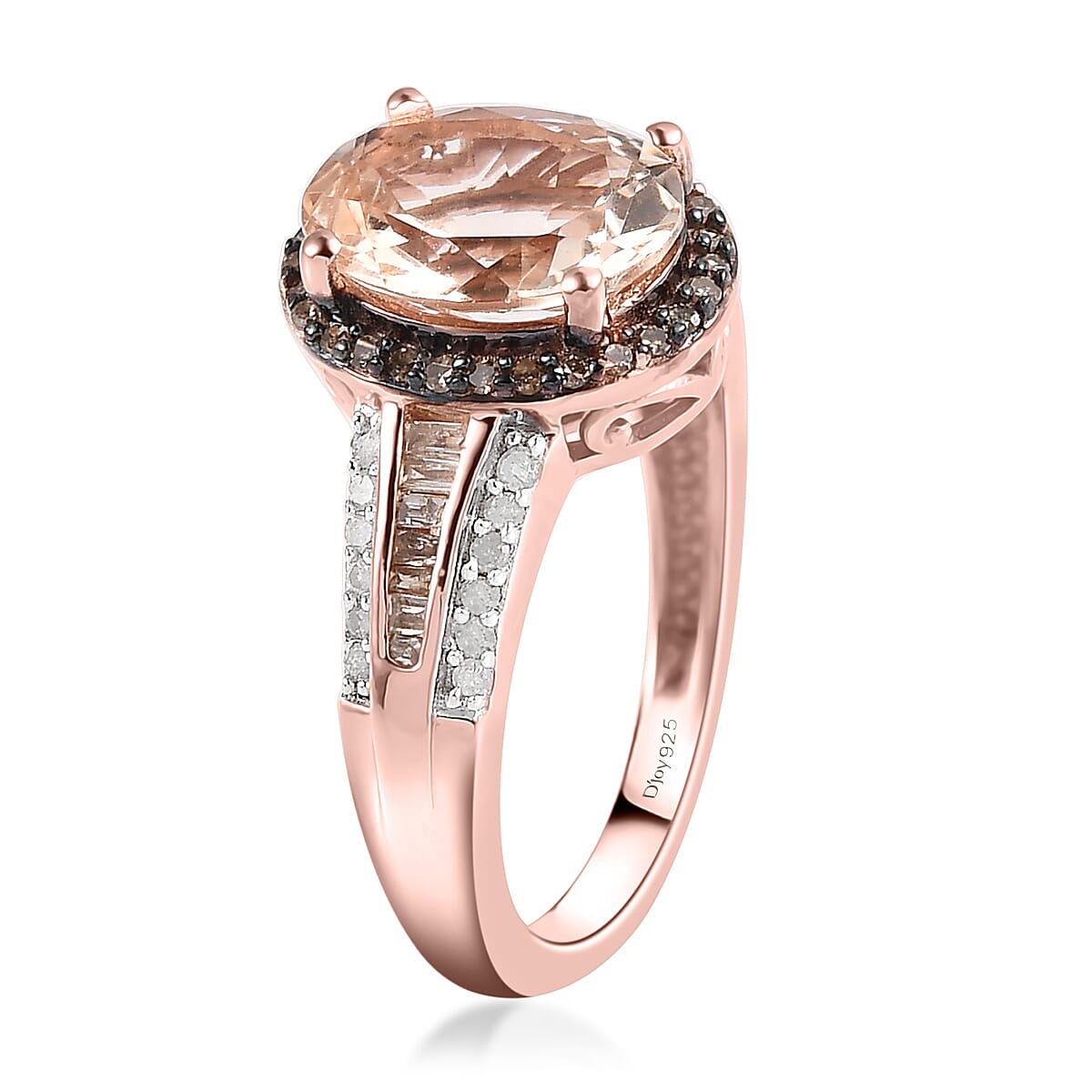 Premium Marropino Morganite and Natural Champagne and White Diamond Ring in Vermeil Rose Gold Over Sterling Silver (Size 8.0) 2.50 ctw image number 3