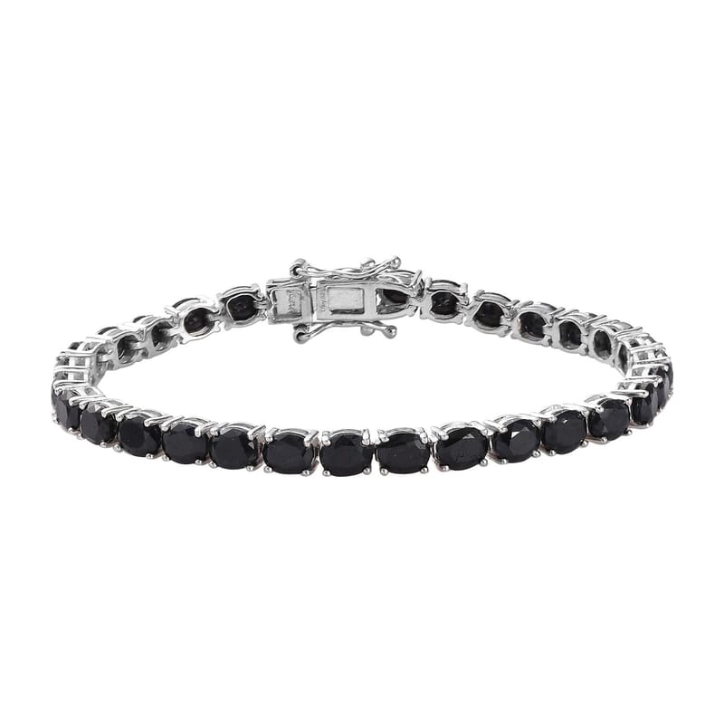 Australian Midnight Sapphire Tennis Bracelet in Platinum Over Sterling Silver (6.50 In) 7.75 Grams 16.00 ctw