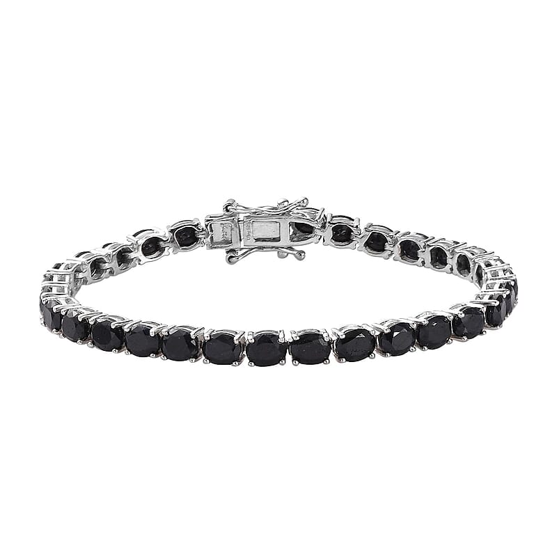 Australian Midnight Sapphire Tennis Bracelet in Platinum Over Sterling Silver (6.50 In) 7.75 Grams 16.00 ctw