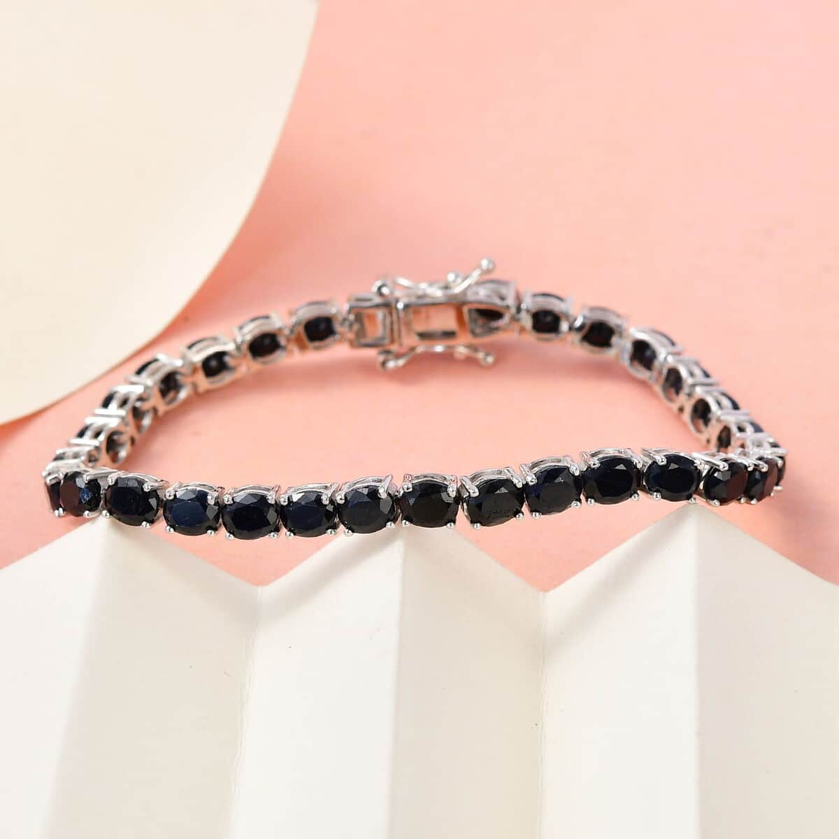 Australian Midnight Sapphire Tennis Bracelet in Platinum Over Sterling Silver (6.50 In) 7.75 Grams 16.00 ctw image number 1