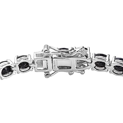Australian Midnight Sapphire Tennis Bracelet in Platinum Over Sterling Silver (6.50 In) 7.75 Grams 16.00 ctw