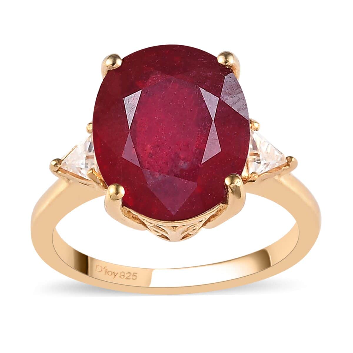 Niassa Ruby (FF) and Moissanite Ring in Vermeil Yellow Gold Over Sterling Silver (Size 10.0) 7.00 ctw image number 0