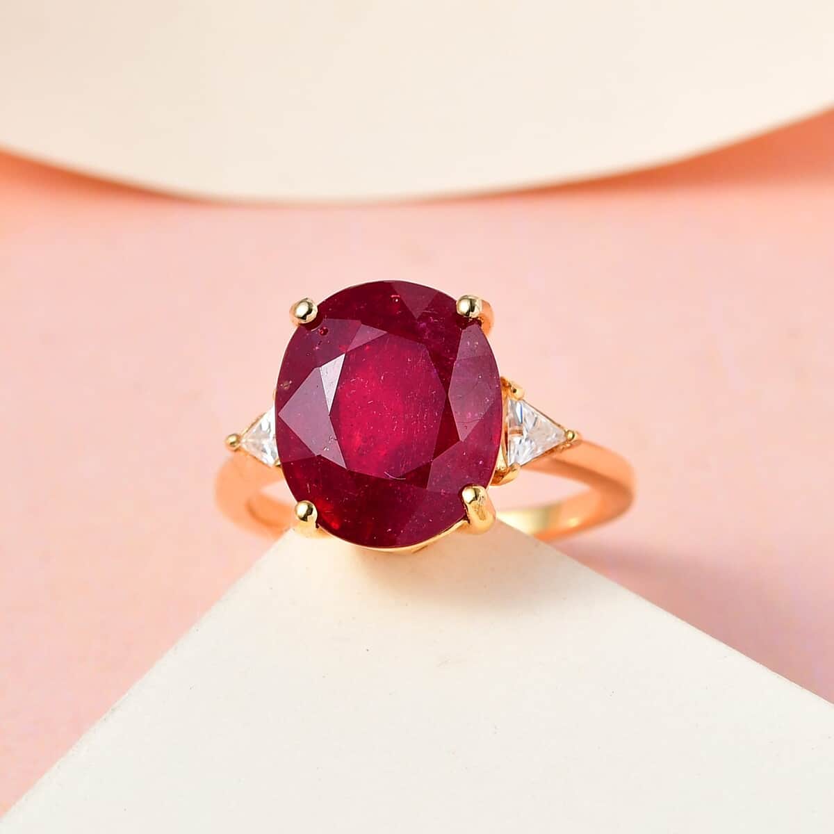 Niassa Ruby (FF) and Moissanite Ring in Vermeil Yellow Gold Over Sterling Silver (Size 10.0) 7.00 ctw image number 1