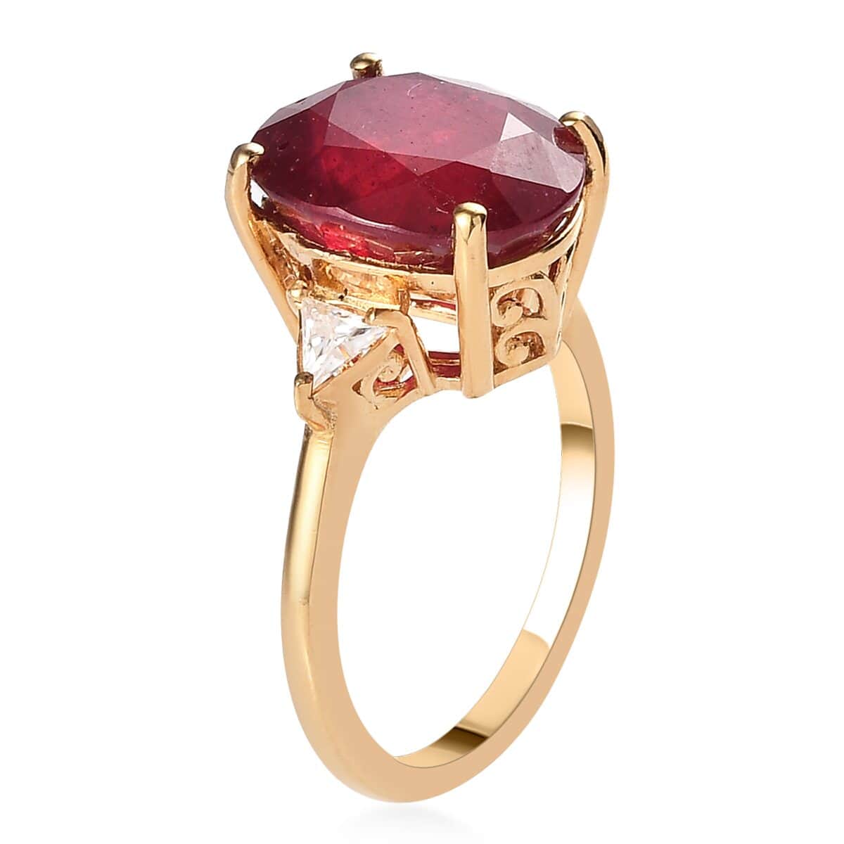 Niassa Ruby (FF) and Moissanite Ring in Vermeil Yellow Gold Over Sterling Silver (Size 10.0) 7.00 ctw image number 3