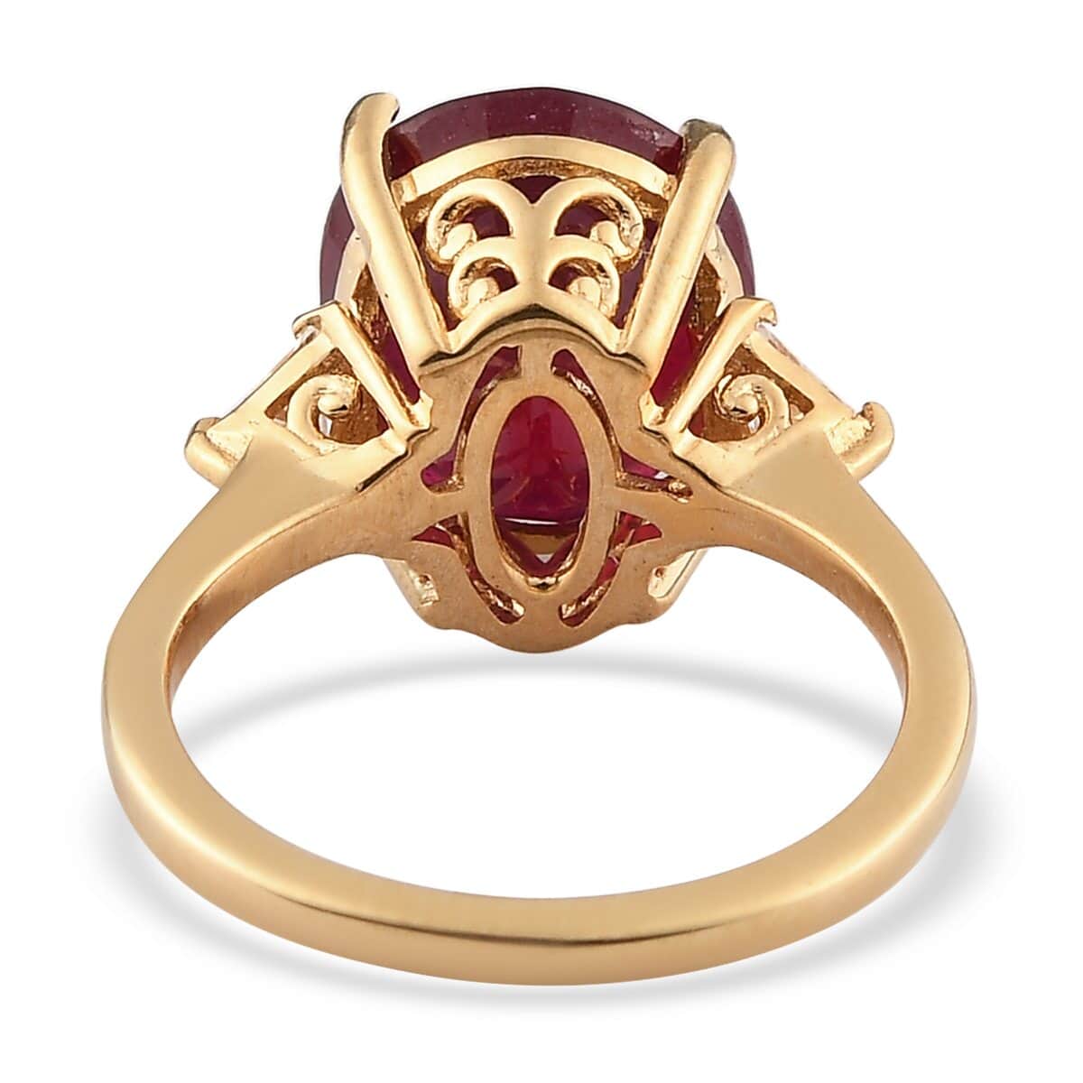 Niassa Ruby (FF) and Moissanite Ring in Vermeil Yellow Gold Over Sterling Silver (Size 10.0) 7.00 ctw image number 4