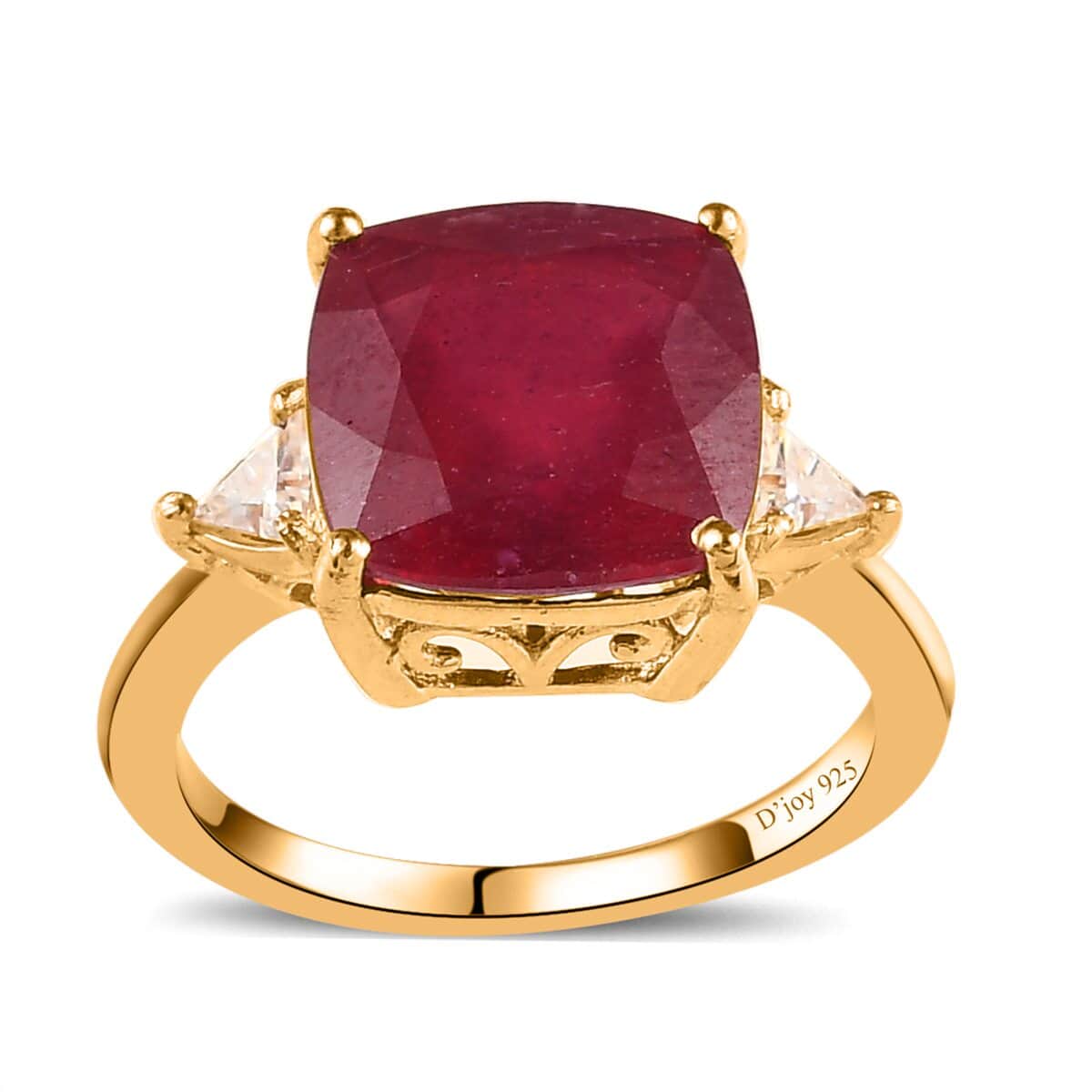 Niassa Ruby (FF) and Moissanite Ring in Vermeil Yellow Gold Over Sterling Silver (Size 10.0) 7.10 ctw image number 0