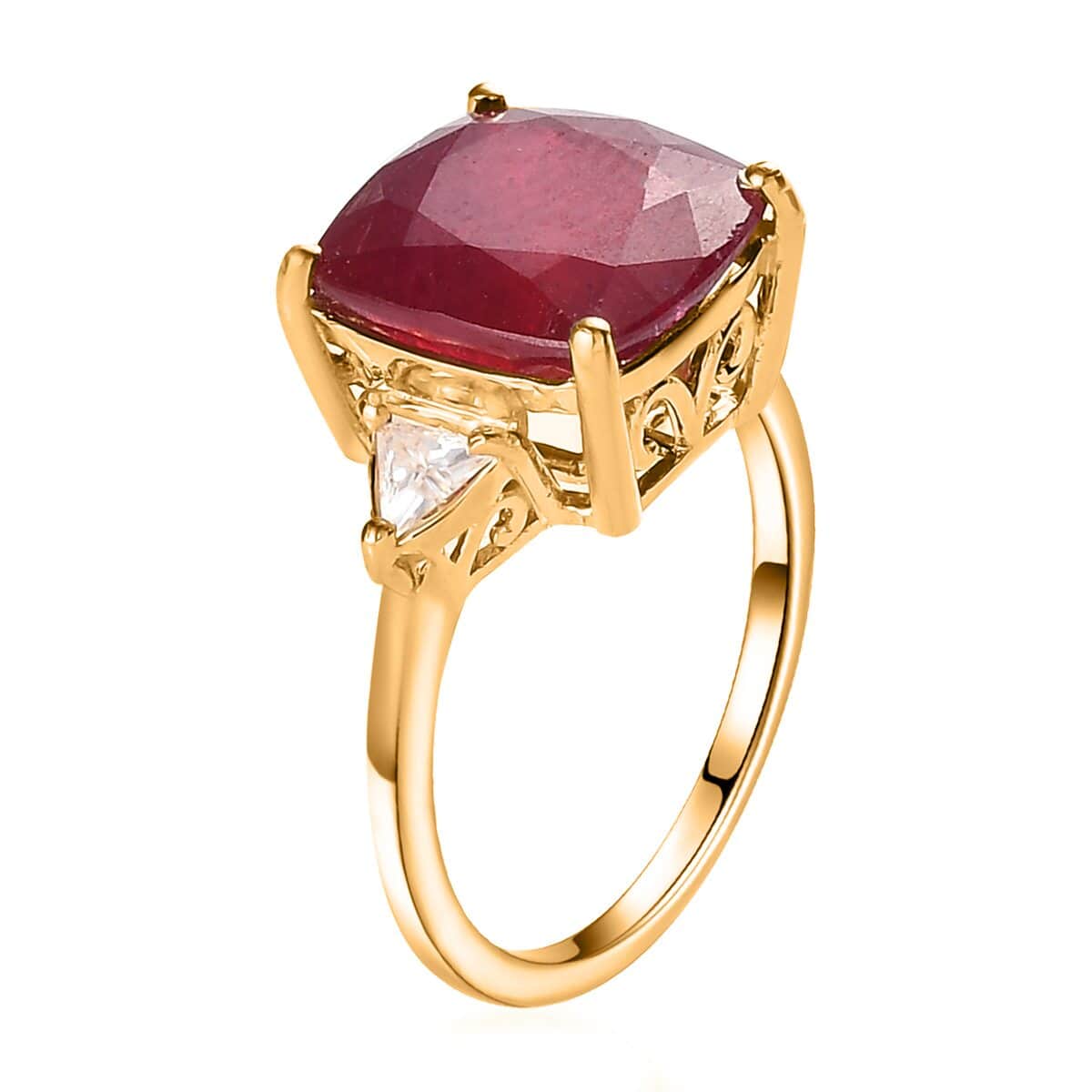 Niassa Ruby (FF) and Moissanite Ring in Vermeil Yellow Gold Over Sterling Silver (Size 10.0) 7.10 ctw image number 3