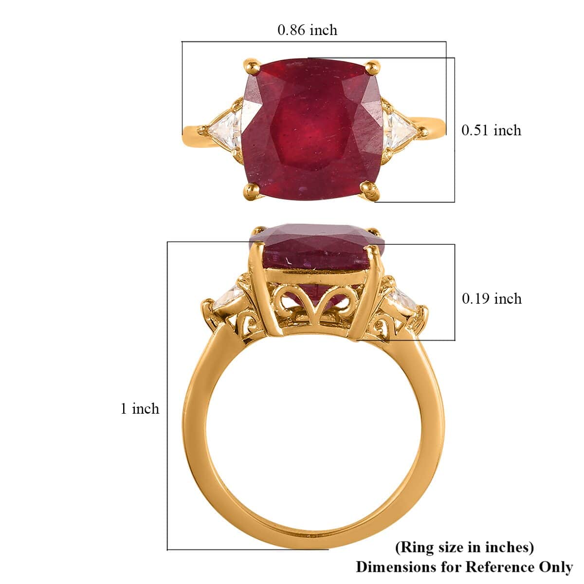 Niassa Ruby (FF) and Moissanite Ring in Vermeil Yellow Gold Over Sterling Silver (Size 10.0) 7.10 ctw image number 5