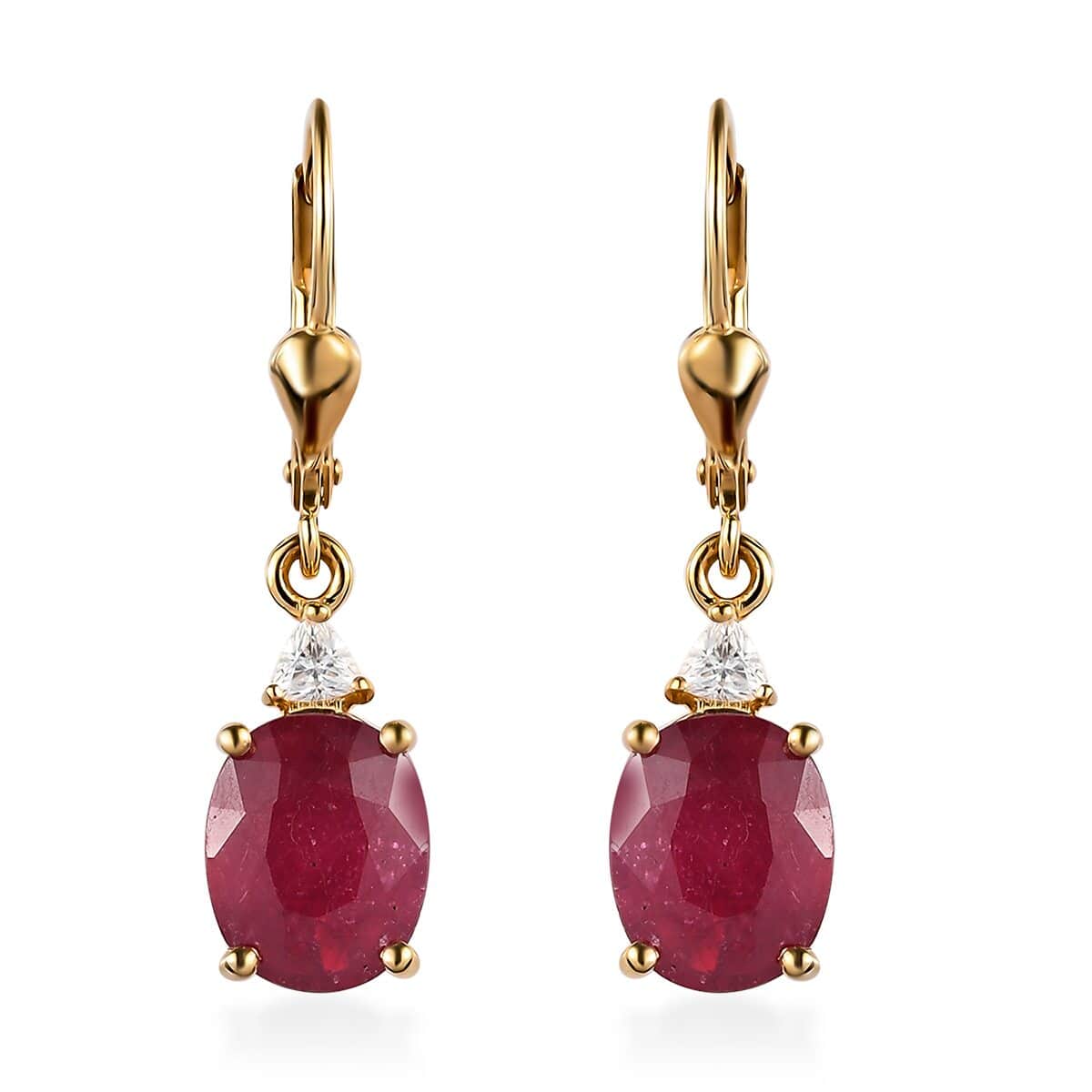 Niassa Ruby (FF) and Moissanite Lever Back Earrings in Vermeil Yellow Gold Over Sterling Silver 8.00 ctw image number 0
