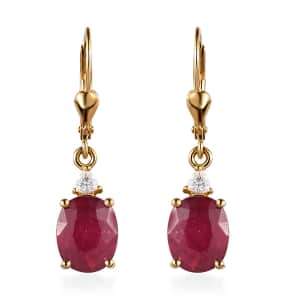 Niassa Ruby (FF) and Moissanite Lever Back Earrings in Vermeil Yellow Gold Over Sterling Silver 8.00 ctw