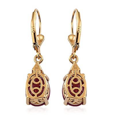 Niassa Ruby (FF) and Moissanite Lever Back Earrings in Vermeil Yellow Gold Over Sterling Silver 8.00 ctw