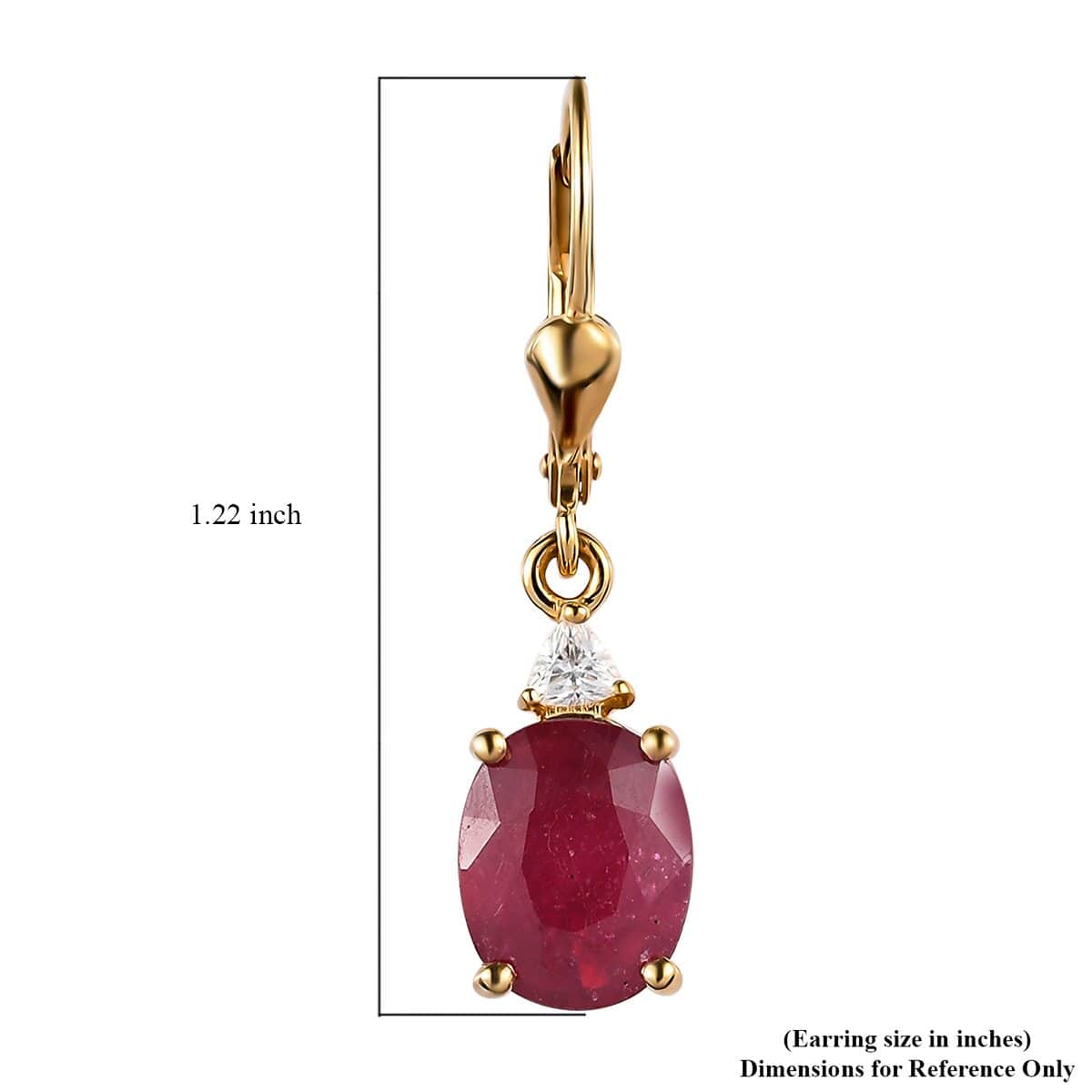 Niassa Ruby (FF) and Moissanite Lever Back Earrings in Vermeil Yellow Gold Over Sterling Silver 8.00 ctw image number 4