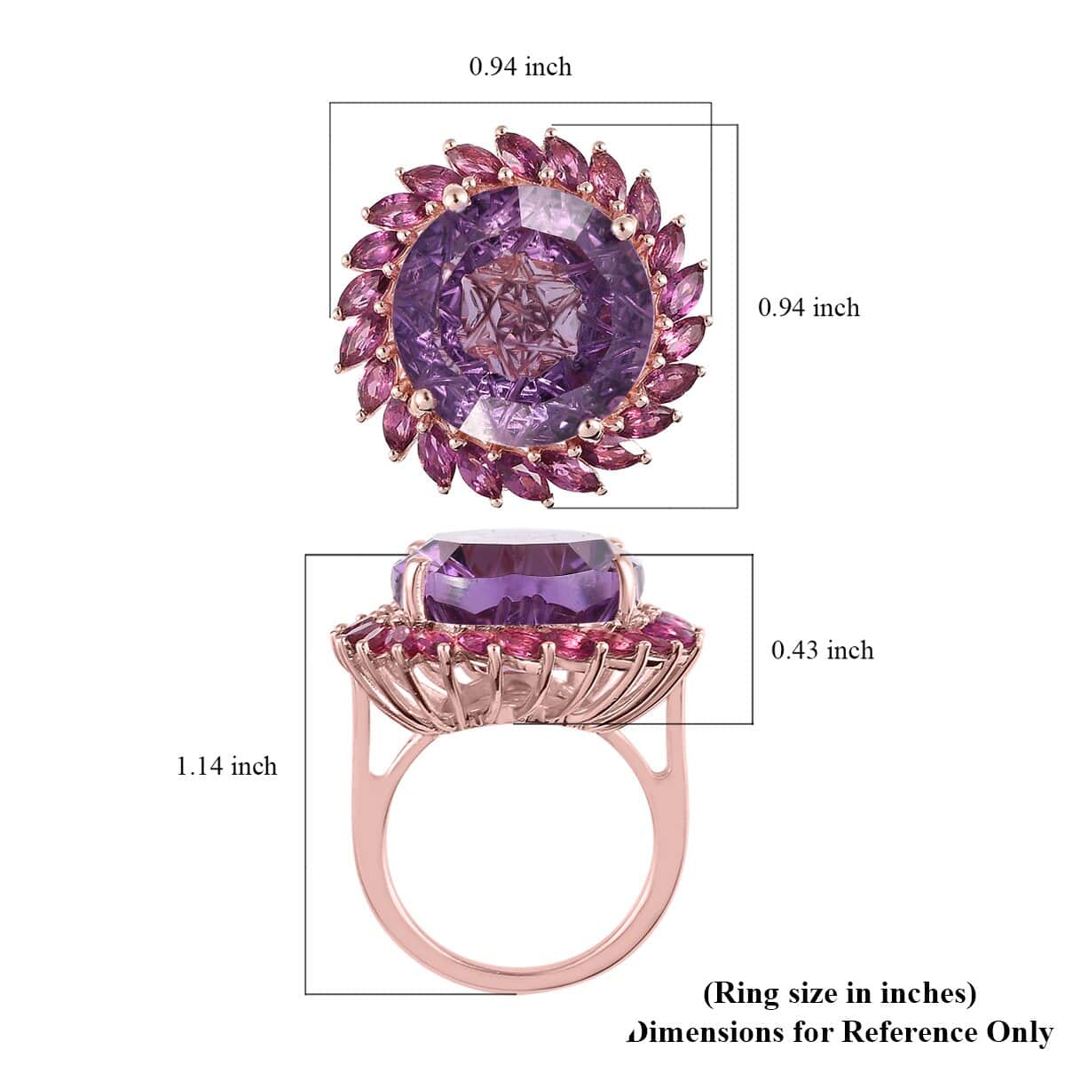 Metatron Cube Cut Rose De France Amethyst and Orissa Rhodolite Garnet Floral Ring in Vermeil Rose Gold Over Sterling Silver (Size 10.0) 8 Grams 11.75 ctw image number 5
