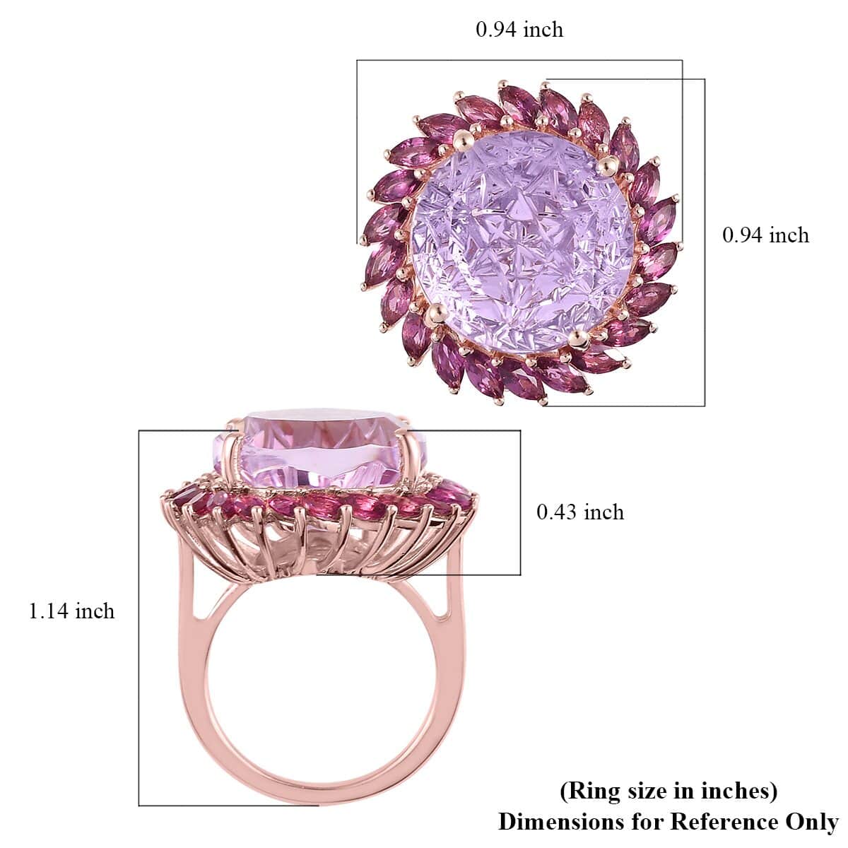 Metatron Cube Cut Rose De France Amethyst and Orissa Rhodolite Garnet Floral Ring in Vermeil Rose Gold Over Sterling Silver (Size 8.0) 11.75 ctw image number 5