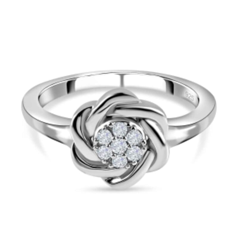 White Diamond 0.10 ctw Fancy Ring in Platinum Over Sterling Silver (Size 11.5)
