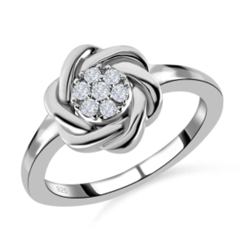White Diamond 0.10 ctw Fancy Ring in Platinum Over Sterling Silver (Size 11.5)
