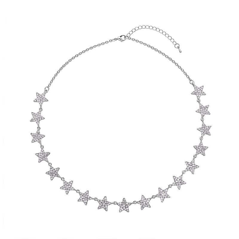 Austrian Crystal Star Necklace 20-22 Inches in Silvertone
