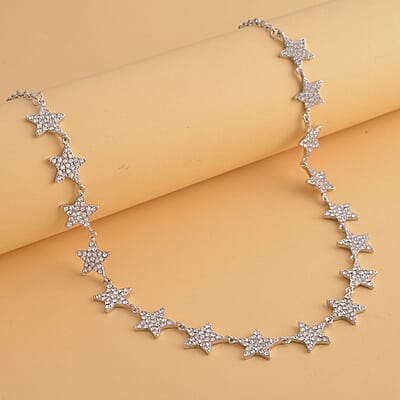 Austrian Crystal Star Necklace 20-22 Inches in Silvertone