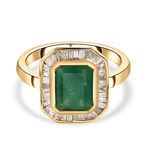 Socoto Emerald and Diamond 2.65 ctw Ring in Vermeil YG Over Sterling Silver (Size 10)