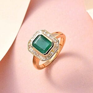 Socoto Emerald and Diamond 2.65 ctw Ring in Vermeil YG Over Sterling Silver (Size 10)