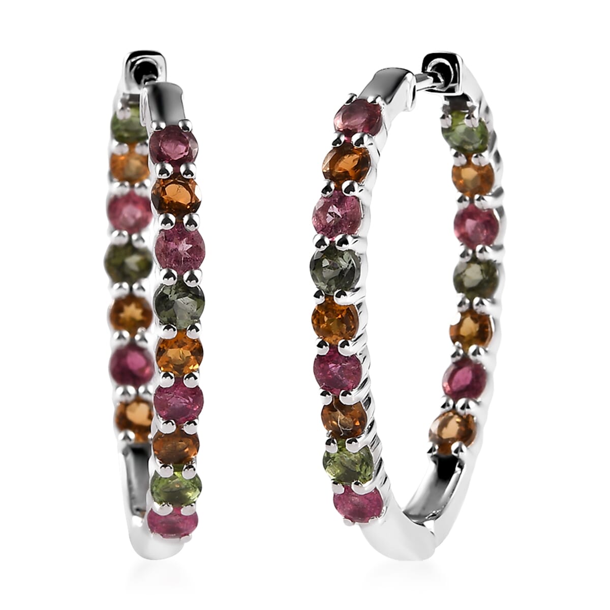 Multi-Tourmaline Inside Out Hoop Earrings in Platinum Over Sterling Silver 3.65 ctw image number 0