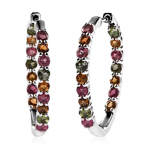 Multi-Tourmaline Inside Out Hoop Earrings in Platinum Over Sterling Silver 3.65 ctw