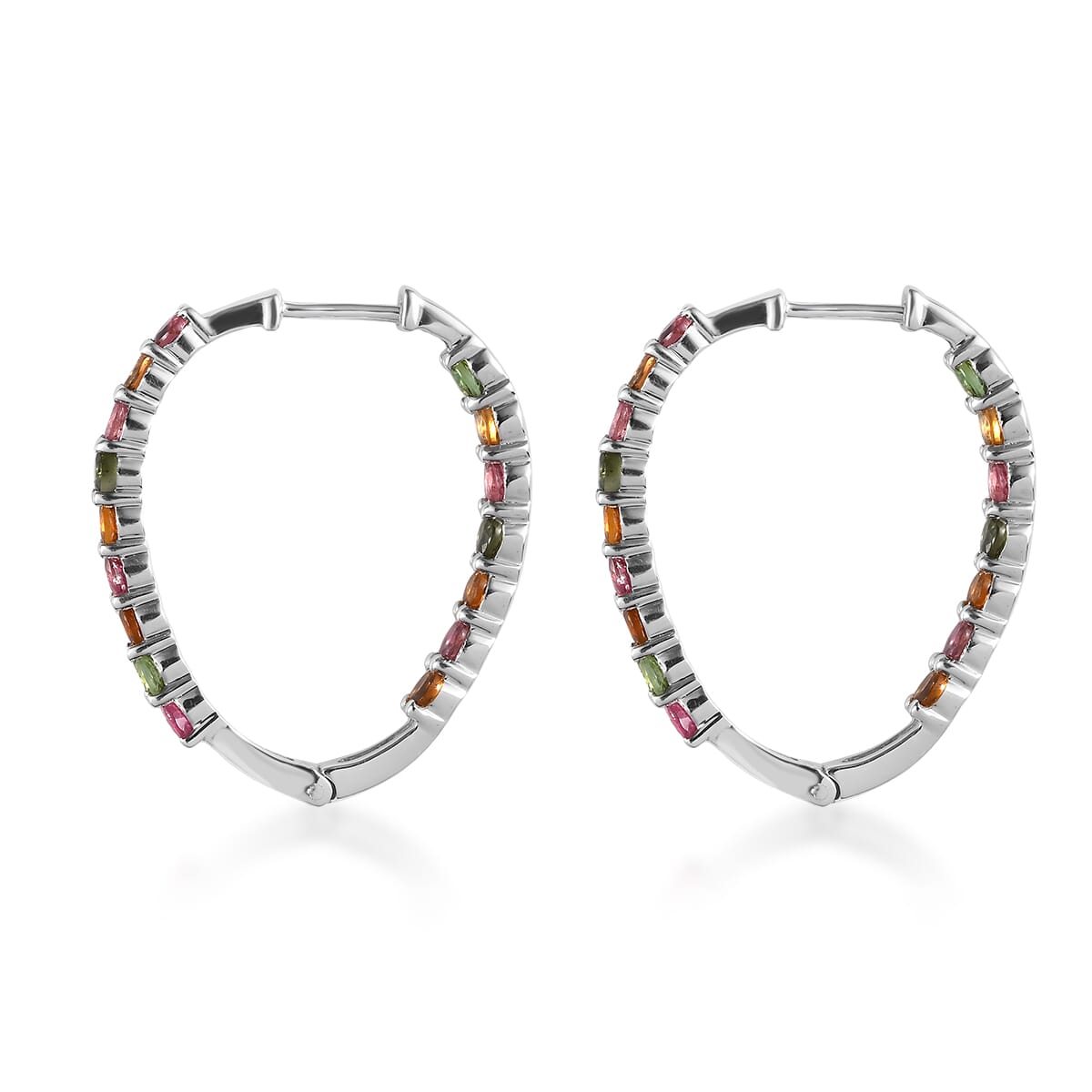 Multi-Tourmaline Inside Out Hoop Earrings in Platinum Over Sterling Silver 3.65 ctw image number 3