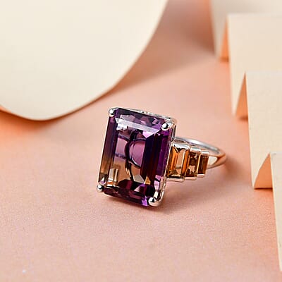 AAA Anahi Ametrine and Multi Gemstone Ring in Platinum Over Sterling Silver (Size 10.0) 13.75 ctw 