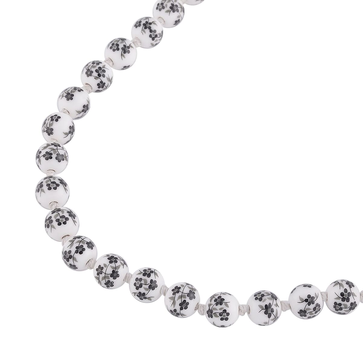 Black Flower Ceramic Beaded Knotted Necklace 20 Inches in Silvertone image number 2