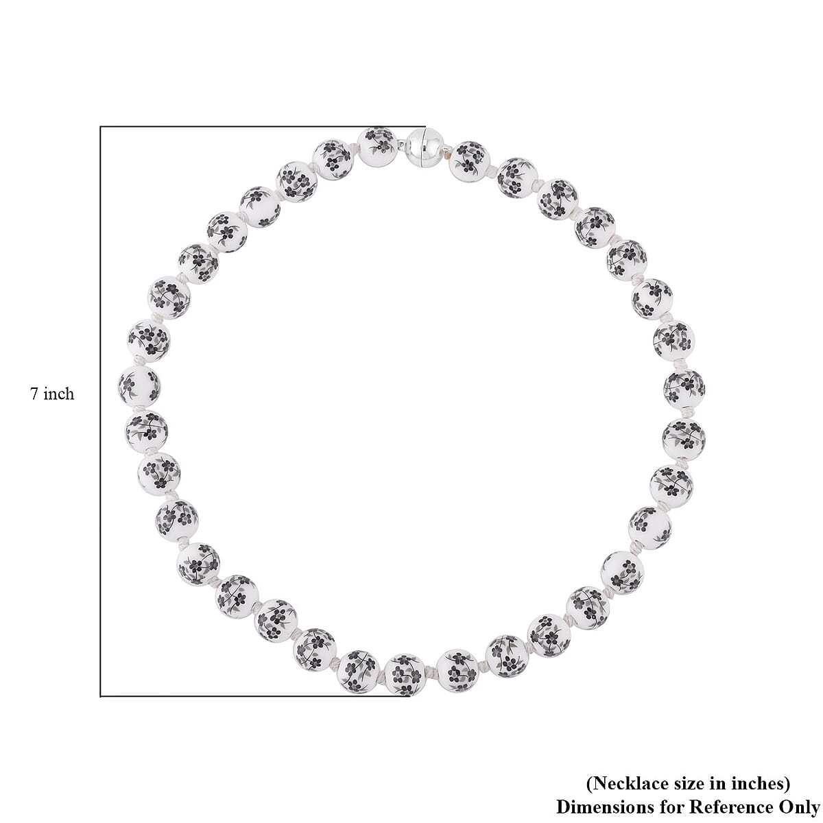 Black Flower Ceramic Beaded Knotted Necklace 20 Inches in Silvertone image number 4