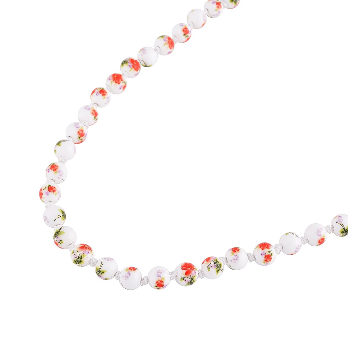 Orange Flower Ceramic Beaded Knotted Necklace in Silvertone 20 Inches image number 2