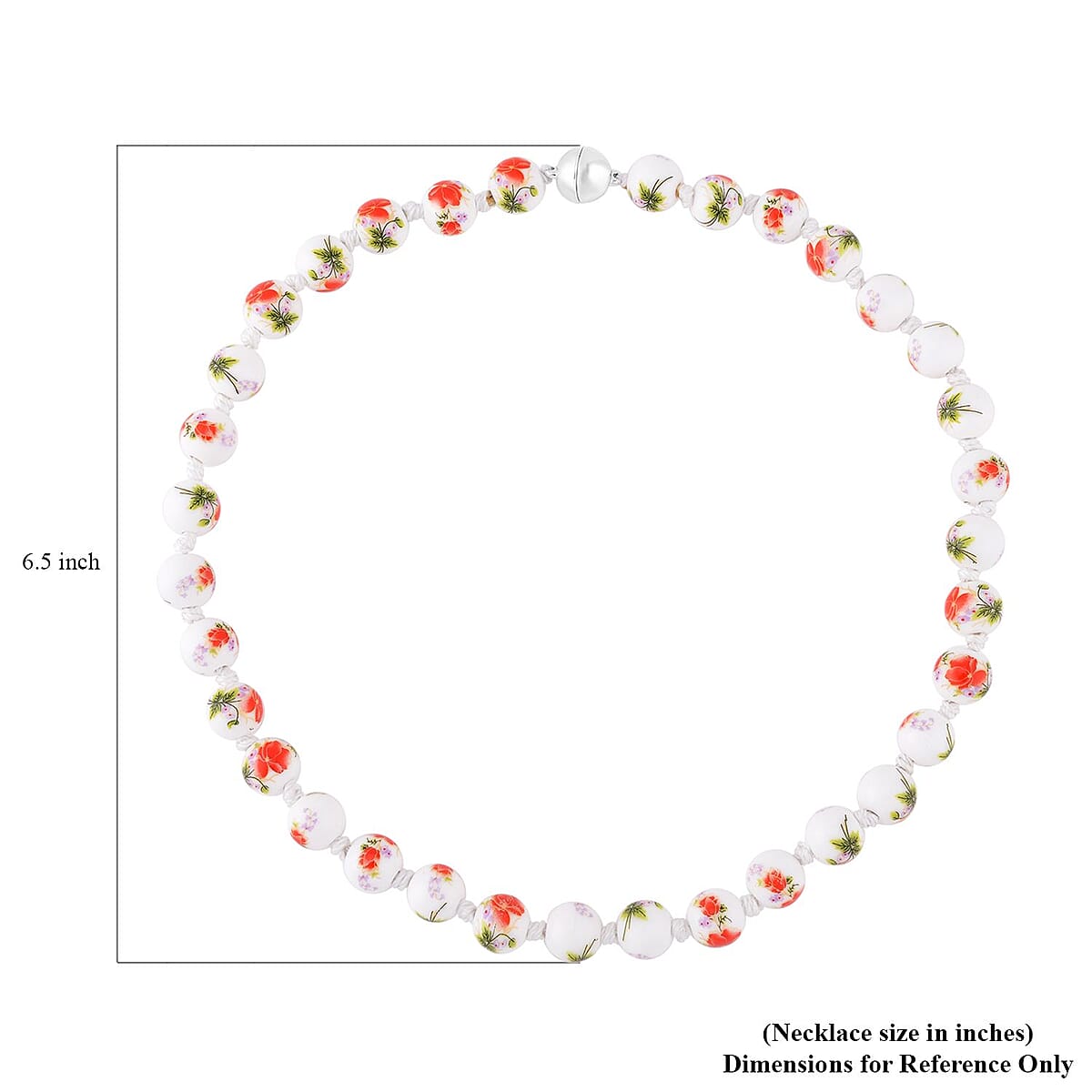 Orange Flower Ceramic Beaded Knotted Necklace in Silvertone 20 Inches image number 4