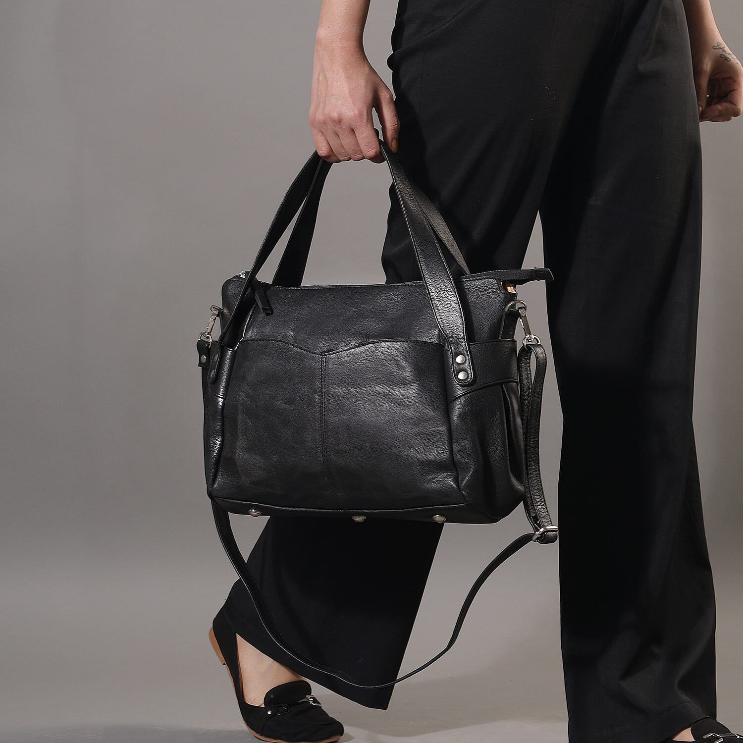 Black Genuine Leather RFID Bailey Bag