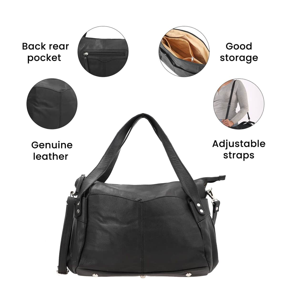 100%  Genuine Leather RFID Bailey Bag,  Color : Black,  Size : 17x11x3 in image number 4