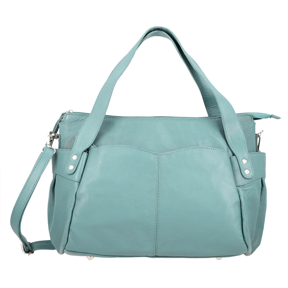 Teal Genuine Leather Bag, RFID Protected Bailey Bag, Leather Handbag For Women, RFID Blocking Bag image number 0
