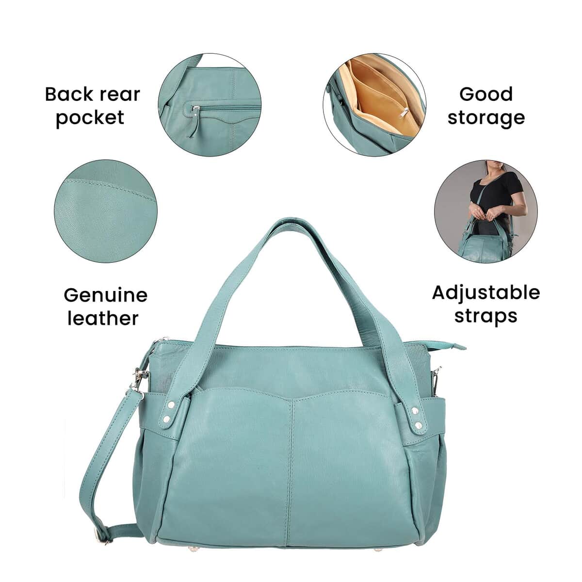 Teal Genuine Leather Bag, RFID Protected Bailey Bag, Leather Handbag For Women, RFID Blocking Bag image number 4