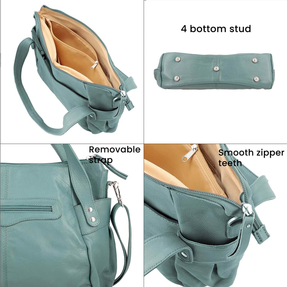 Teal Genuine Leather Bag, RFID Protected Bailey Bag, Leather Handbag For Women, RFID Blocking Bag image number 6