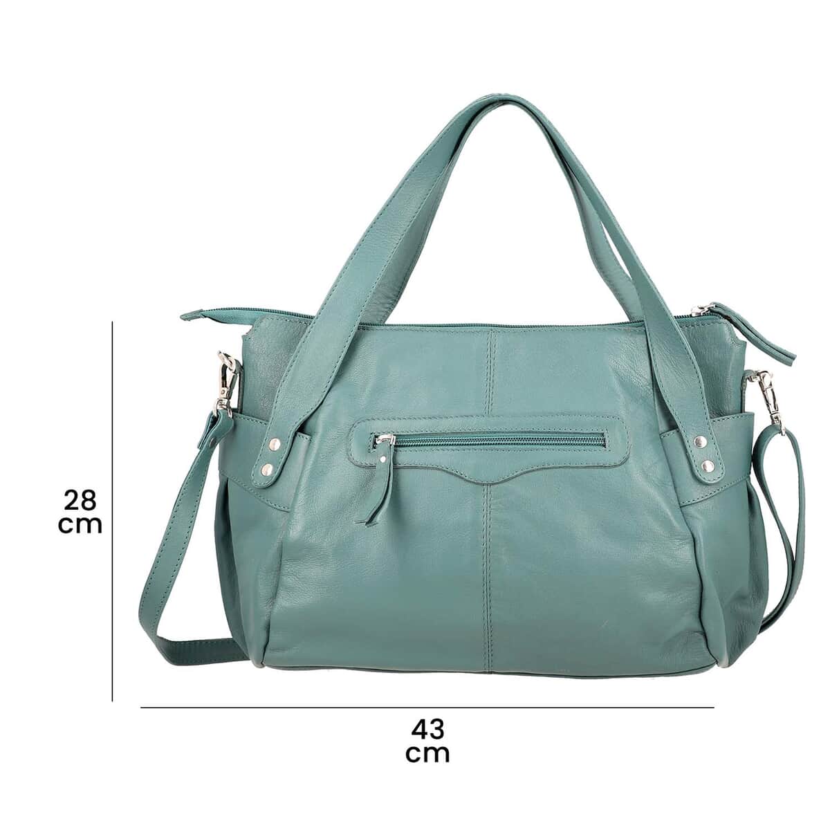 Teal Genuine Leather Bag, RFID Protected Bailey Bag, Leather Handbag For Women, RFID Blocking Bag image number 7