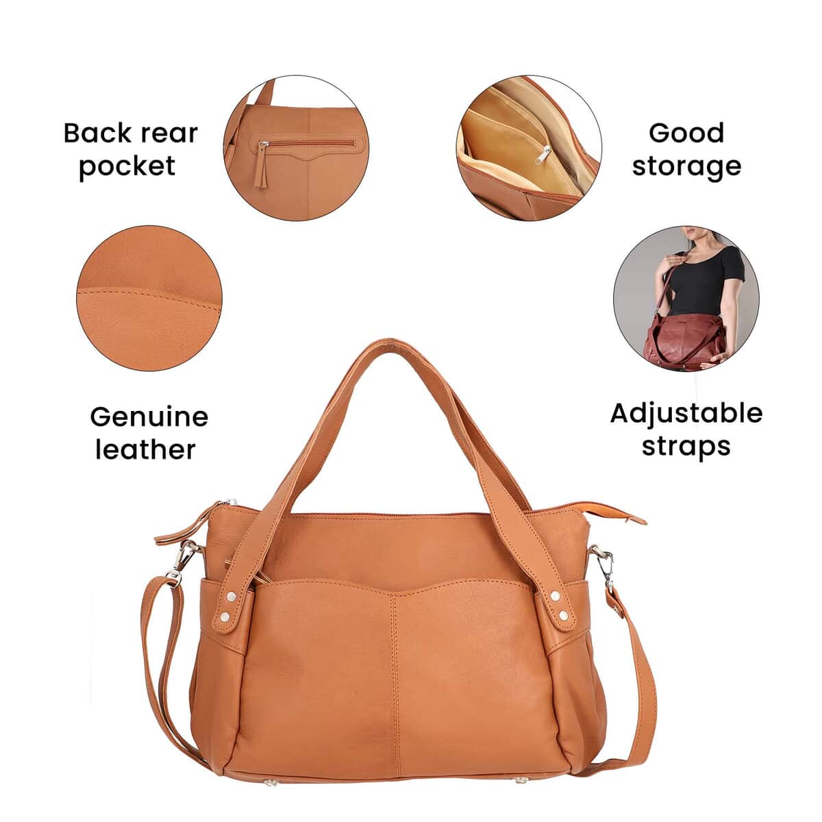 Tan Genuine Leather Bag, RFID Protected Bailey Bag, Leather Handbag For Women, RFID Blocking Bag image number 4