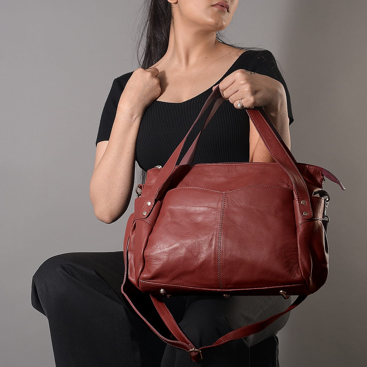 Burgundy Genuine Leather Bag ,RFID Protected Bailey Bag , Leather Handbag For Women , RFID Blocking Bag image number 1