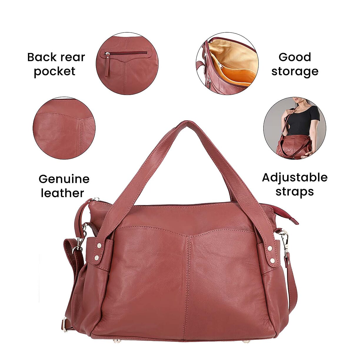 Burgundy Genuine Leather Bag ,RFID Protected Bailey Bag , Leather Handbag For Women , RFID Blocking Bag image number 4
