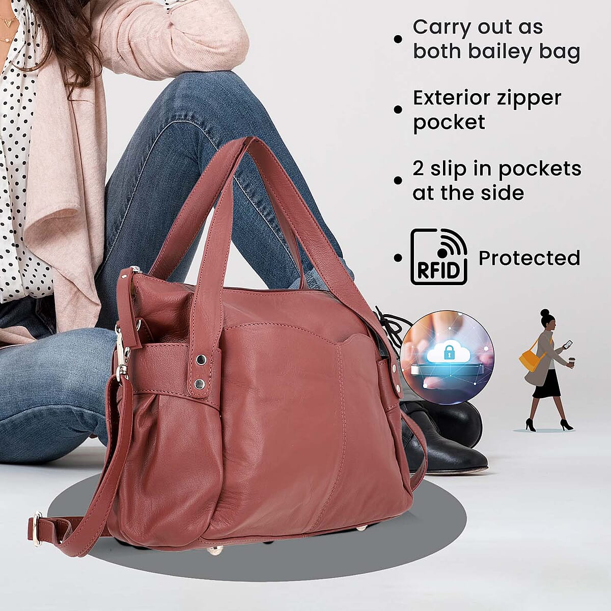 Burgundy Genuine Leather Bag ,RFID Protected Bailey Bag , Leather Handbag For Women , RFID Blocking Bag image number 5