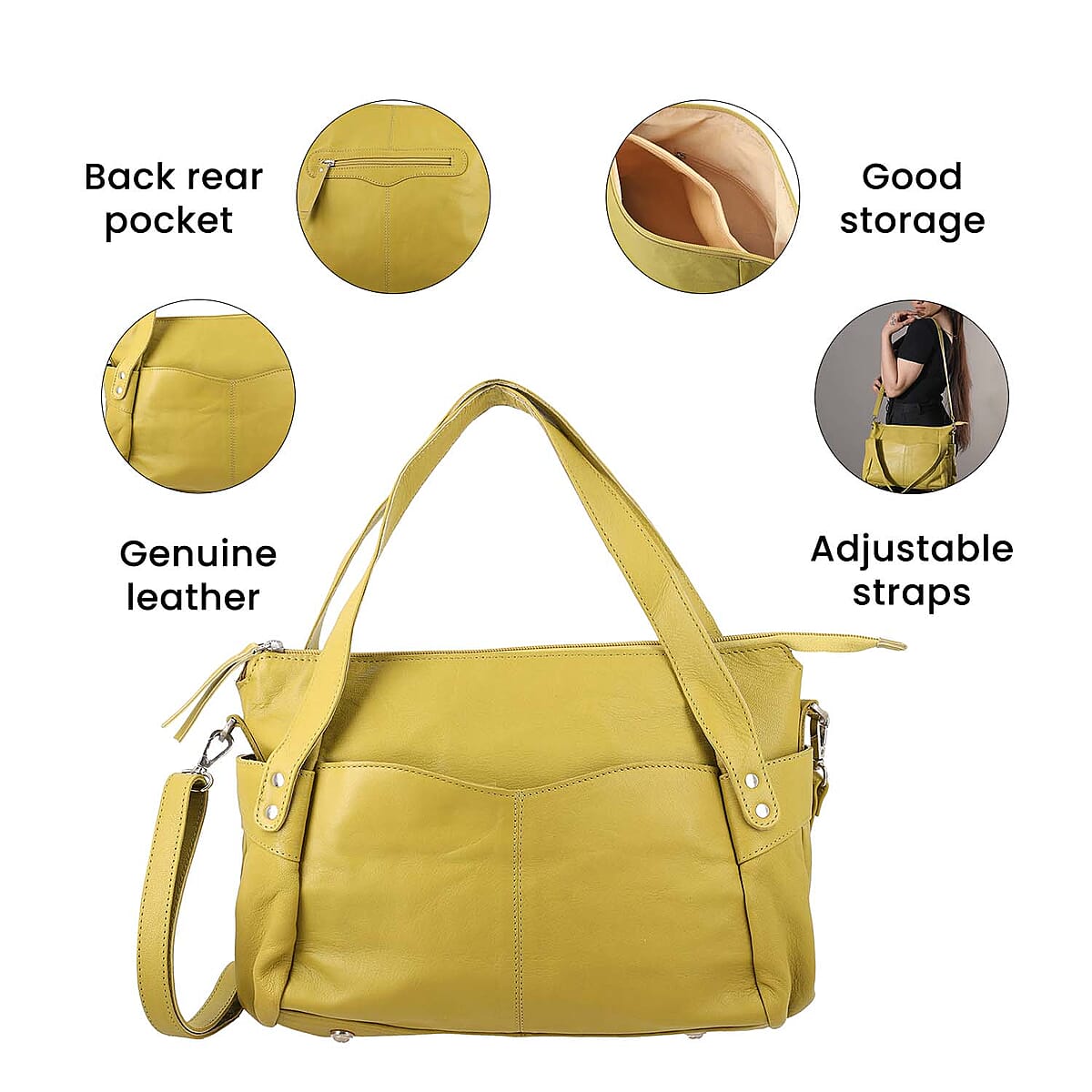 Mustard Genuine Leather Bag, RFID Protected Bailey Bag, Leather Handbag For Women, RFID Blocking Bag image number 4