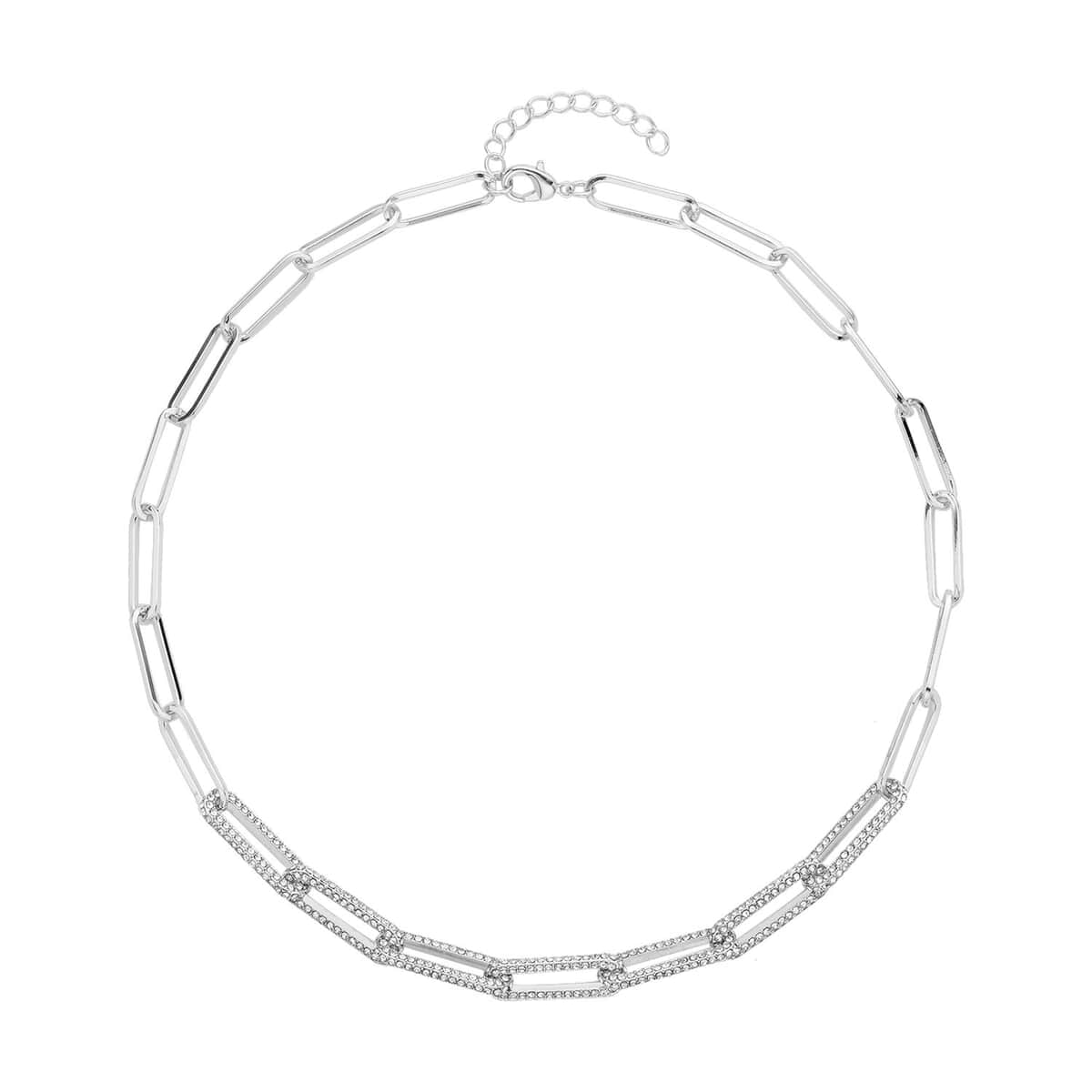 Austrian Crystal Paper Clip Chain Necklace (20-22 Inches) in Silvertone image number 0