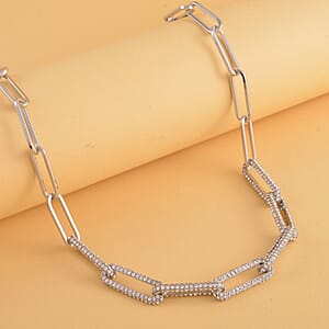Austrian Crystal Paper Clip Chain Necklace in Silvertone 20-22 Inches