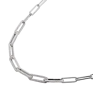 Austrian Crystal Paper Clip Chain Necklace in Silvertone 20-22 Inches