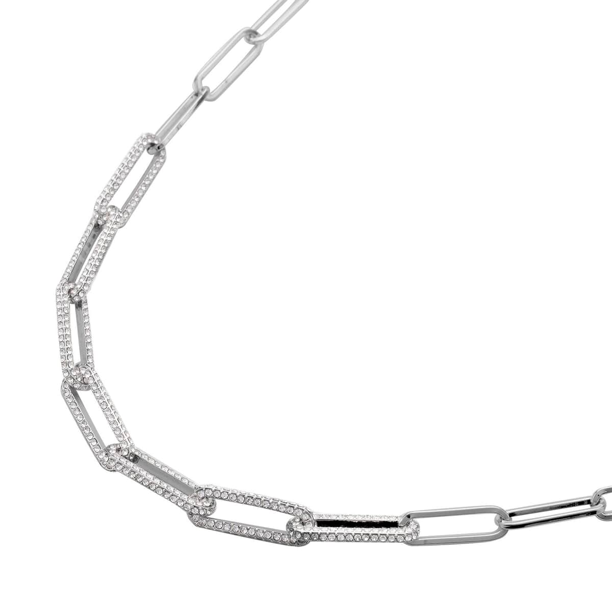 Austrian Crystal Paper Clip Chain Necklace (20-22 Inches) in Silvertone image number 2