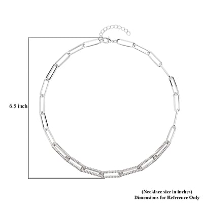 Austrian Crystal Paper Clip Chain Necklace in Silvertone 20-22 Inches